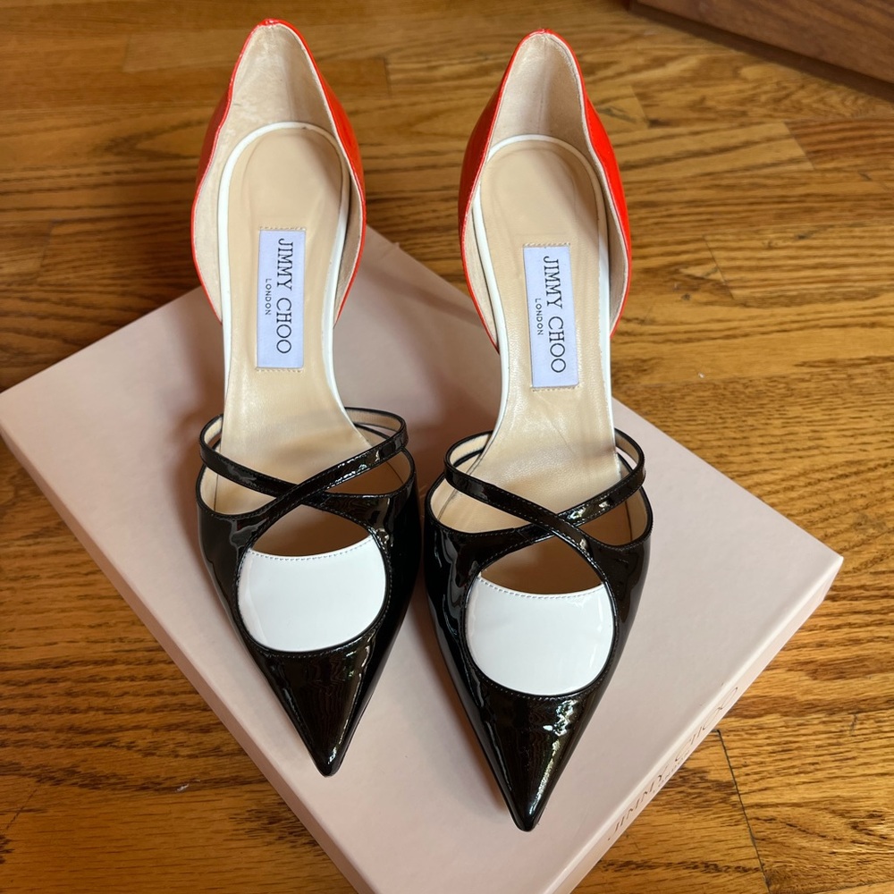 Jimmy Choo Black and Red Patent Heels
